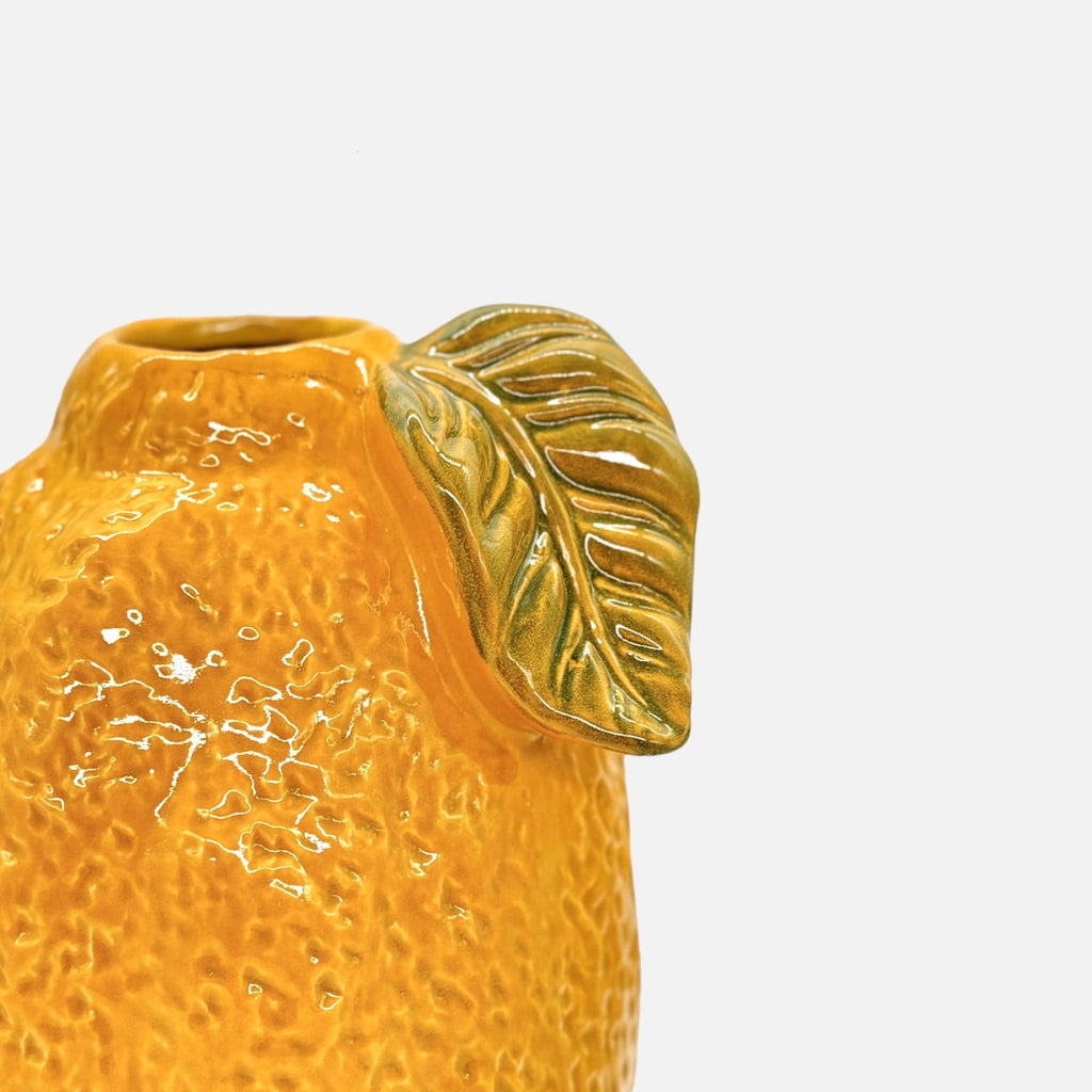 Zitronenvase, Dekovase aus Keramik glasiert Gelb mit Zitronen Motiv Einzeln Ø 21cm x H 31cm | Limonella Vasen von EDG